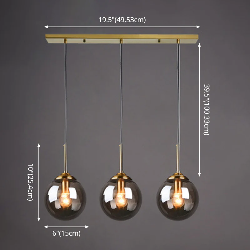 3-lichts Globe hangende plafondlampen Minimalistische glazen multi-lichthanger voor restaurant Clearhalo