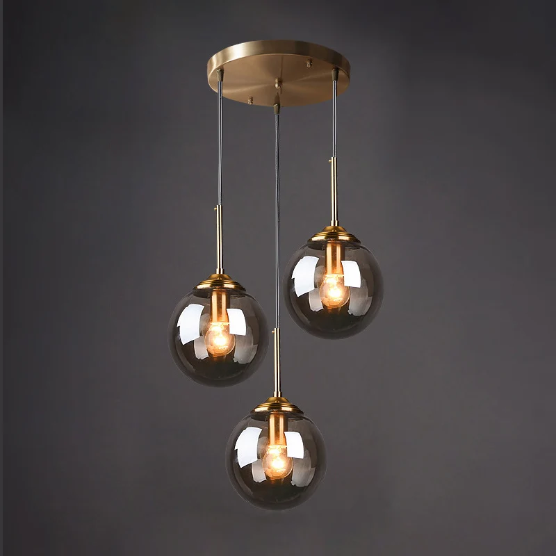 3-lichts Globe hangende plafondlampen Minimalistische glazen multi-lichthanger voor restaurant Clearhalo