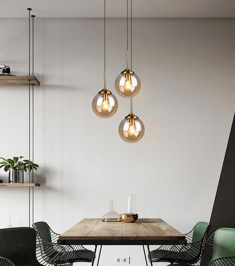 3-lichts Globe hangende plafondlampen Minimalistische glazen multi-lichthanger voor restaurant Clearhalo