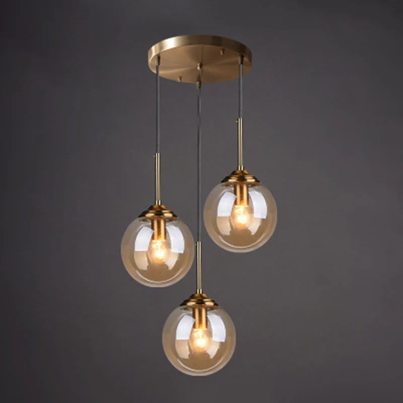 3-lichts Globe hangende plafondlampen Minimalistische glazen multi-lichthanger voor restaurant Clearhalo