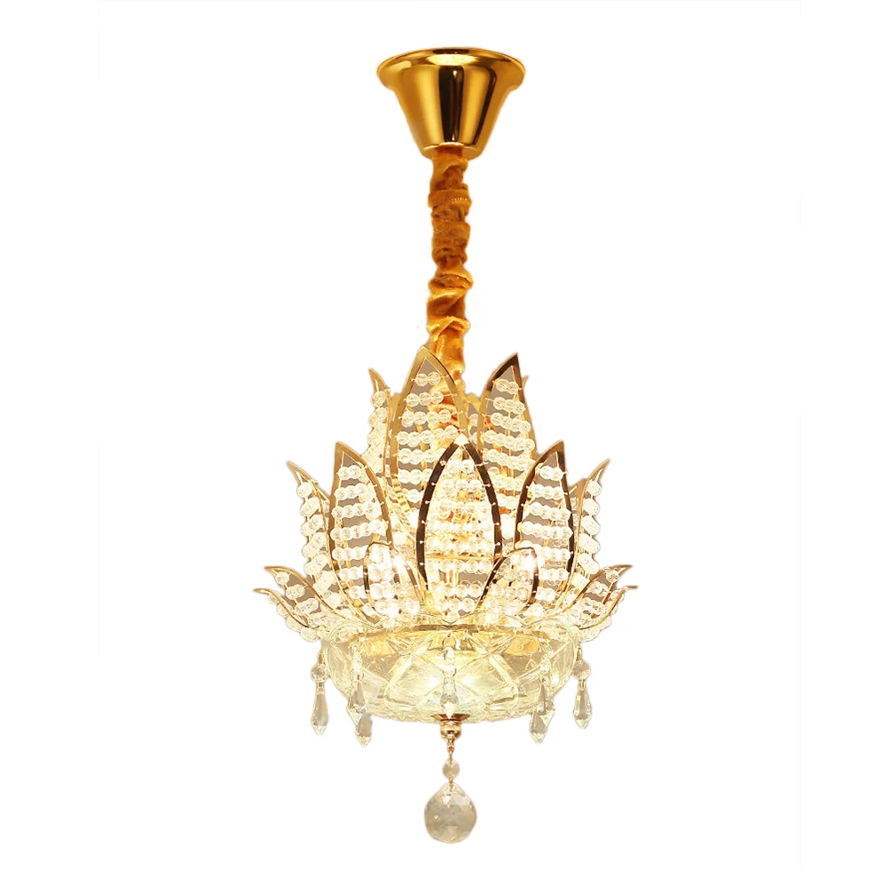 3-lichts halkroonluchterlamp met lotusgefacetteerde kristallen bolschaduw moderne gouden hanglamp Clearhalo