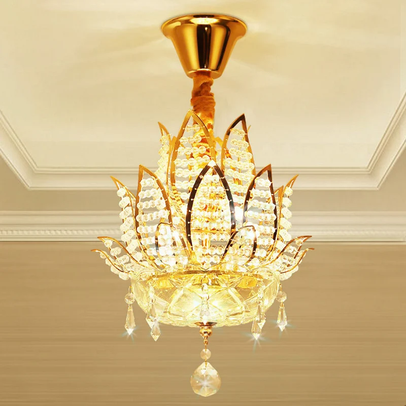 3-lichts halkroonluchterlamp met lotusgefacetteerde kristallen bolschaduw moderne gouden hanglamp Clearhalo