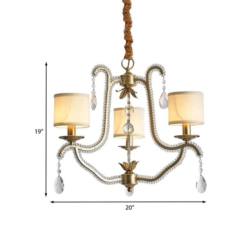 3-lichts hangende kroonluchter post modern frame kristallen kralen hangende plafondlamp met stoffen kap goud Clearhalo