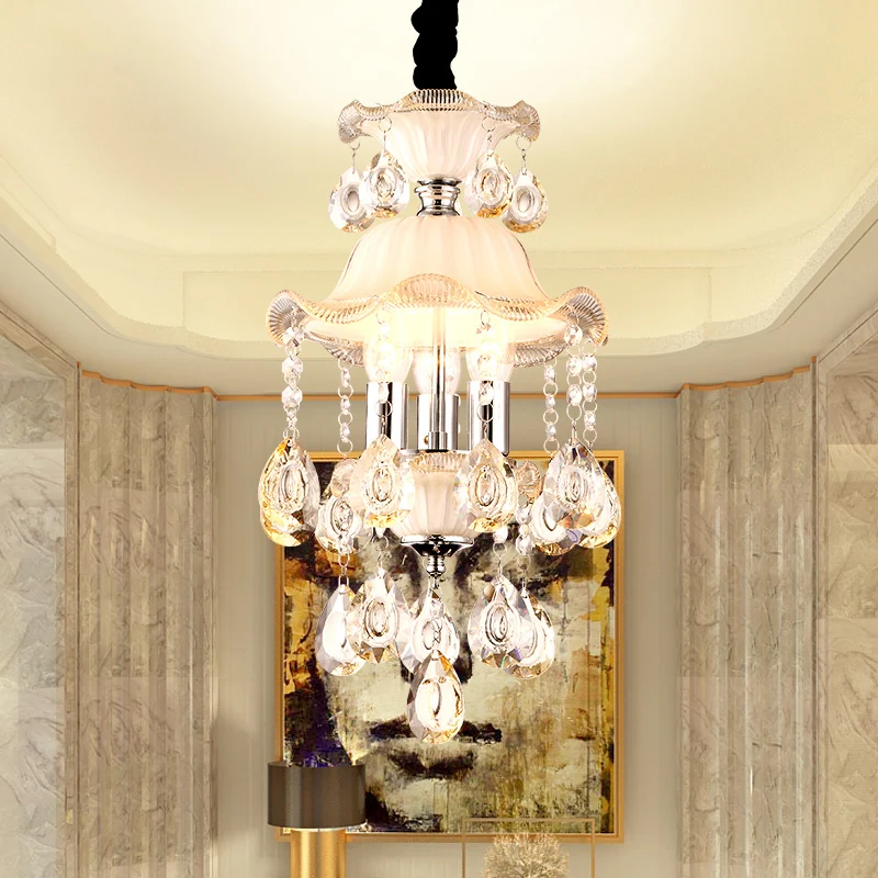 3-lichts hanglamp met gegolfde rand, moderne matglazen plafondkroonluchter met helder kristaldeco champagne Clearhalo