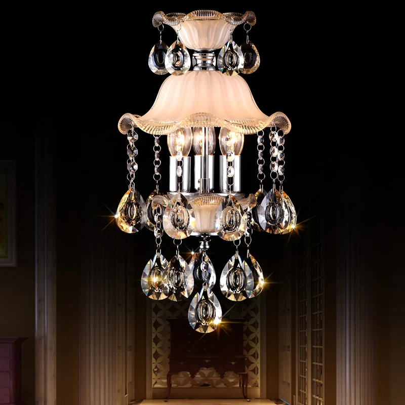 3-lichts hanglamp met gegolfde rand, moderne matglazen plafondkroonluchter met helder kristaldeco champagne Clearhalo