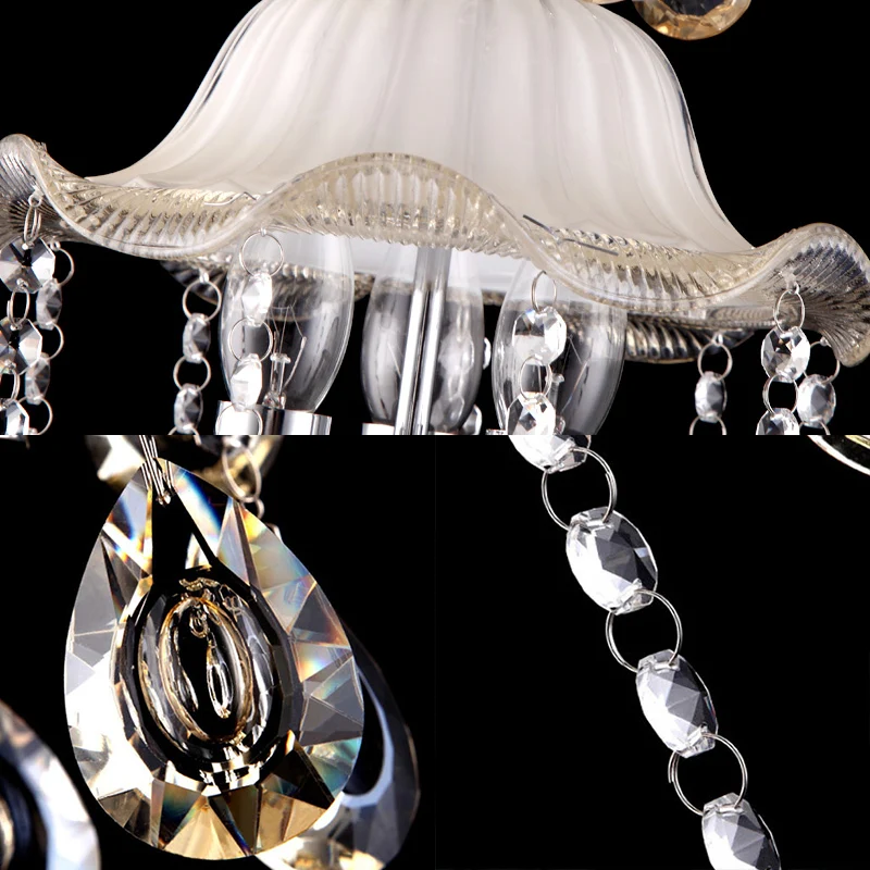 3-lichts hanglamp met gegolfde rand, moderne matglazen plafondkroonluchter met helder kristaldeco champagne Clearhalo