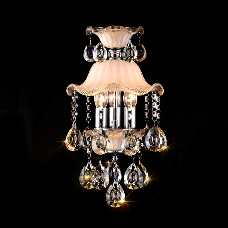 3-lichts hanglamp met gegolfde rand, moderne matglazen plafondkroonluchter met helder kristaldeco champagne Clearhalo