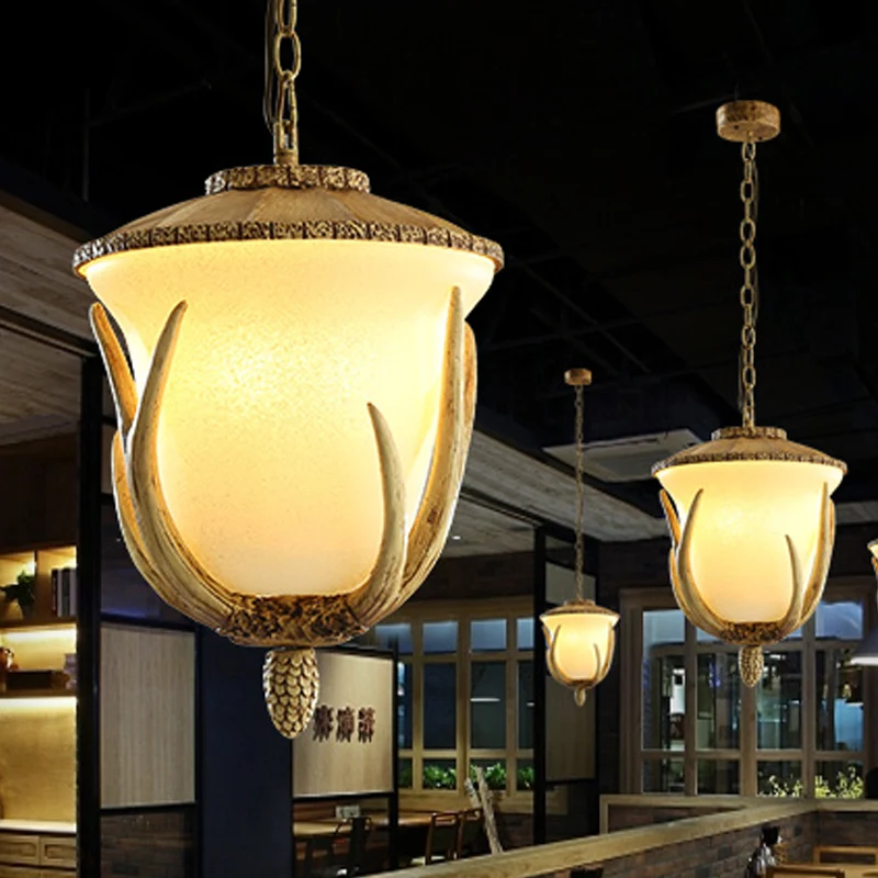 3-lichts hars hanglamp landelijk wit bekervormig restaurant clusterhanger met elandenpatroon Clearhalo