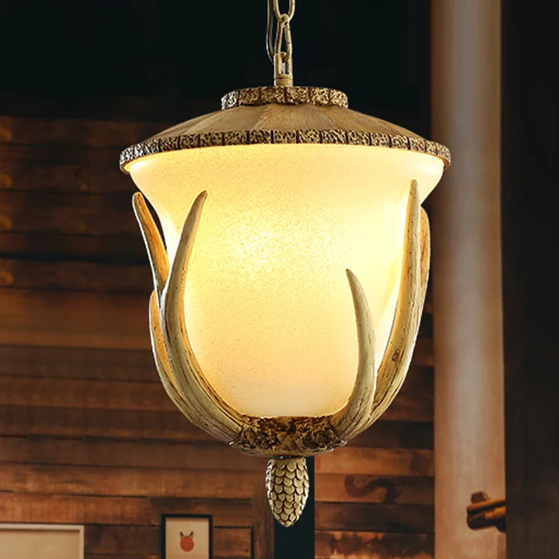 3-lichts hars hanglamp landelijk wit bekervormig restaurant clusterhanger met elandenpatroon Clearhalo
