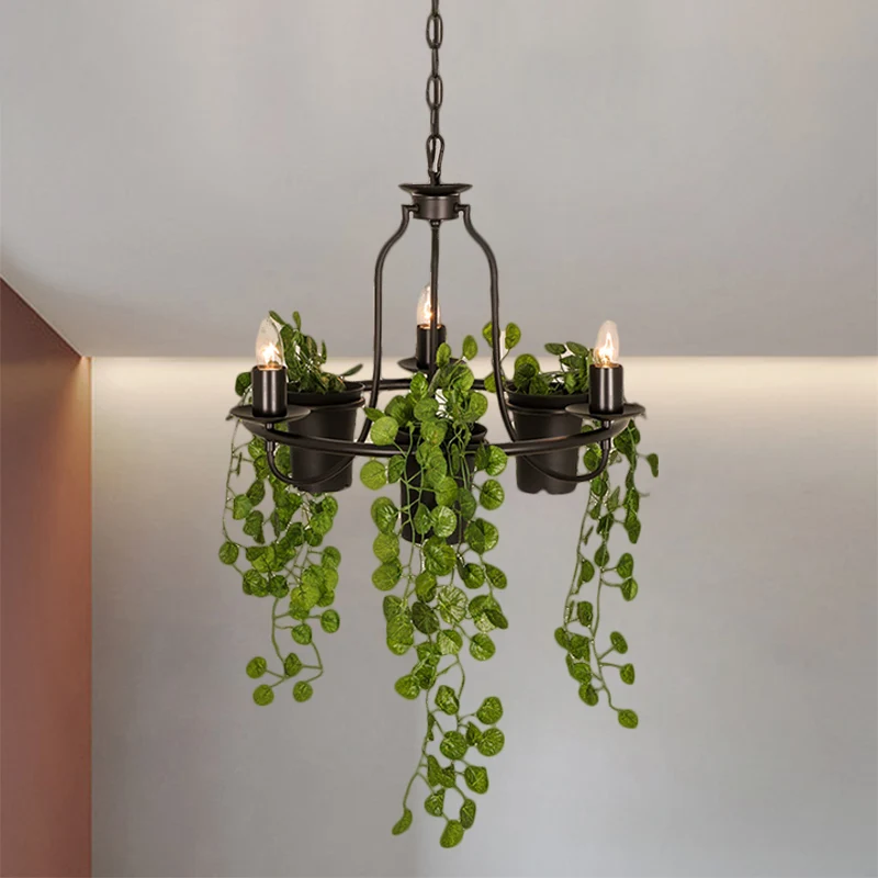 3-lichts kandelaar kroonluchter industriële zwart/wit metalen hangende hanglamp met potdeco Clearhalo