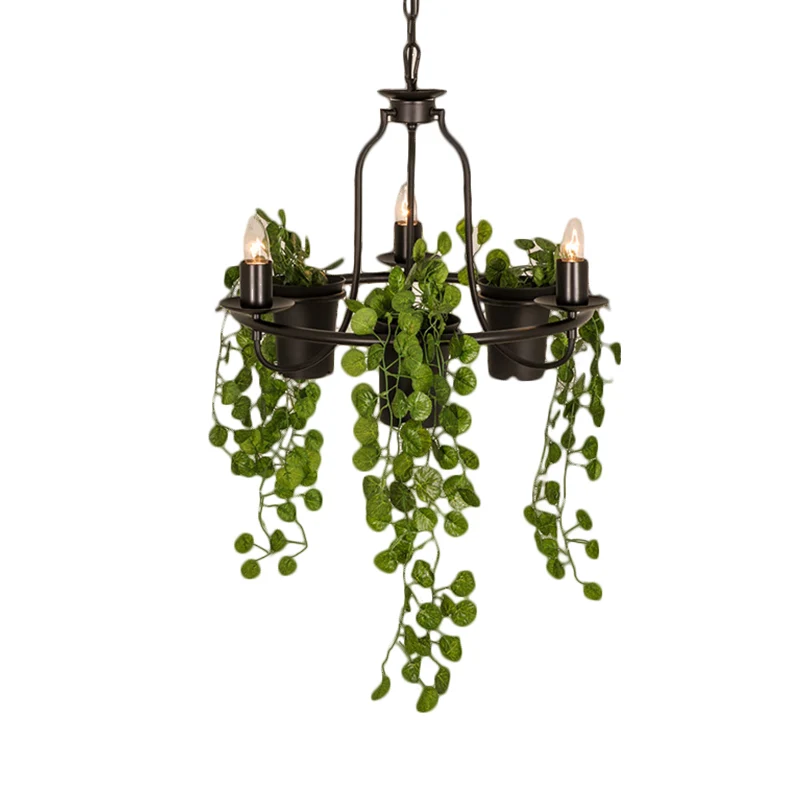 3-lichts kandelaar kroonluchter industriële zwart/wit metalen hangende hanglamp met potdeco Clearhalo