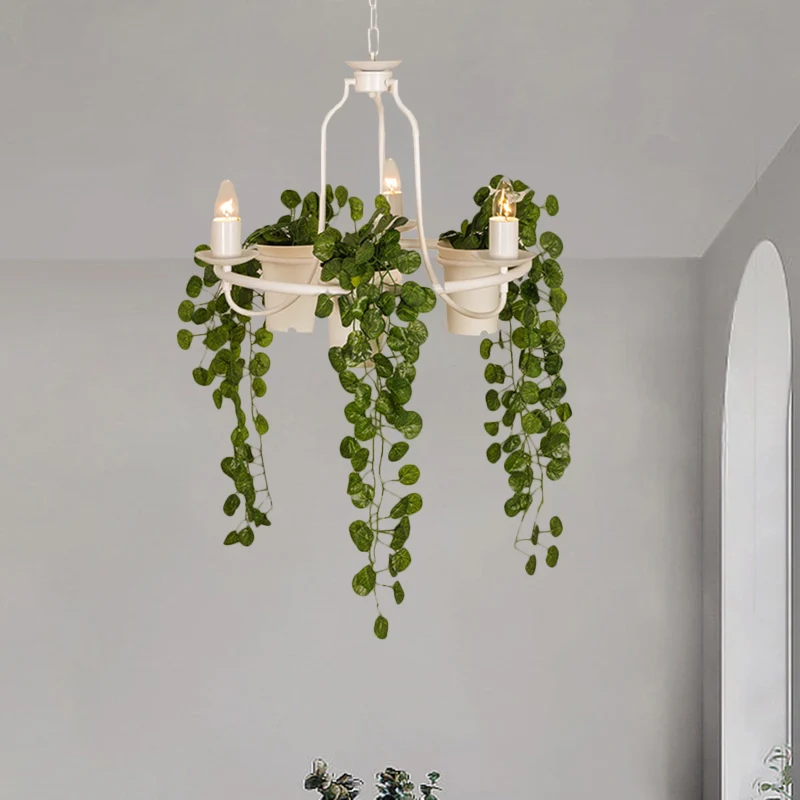 3-lichts kandelaar kroonluchter industriële zwart/wit metalen hangende hanglamp met potdeco Clearhalo