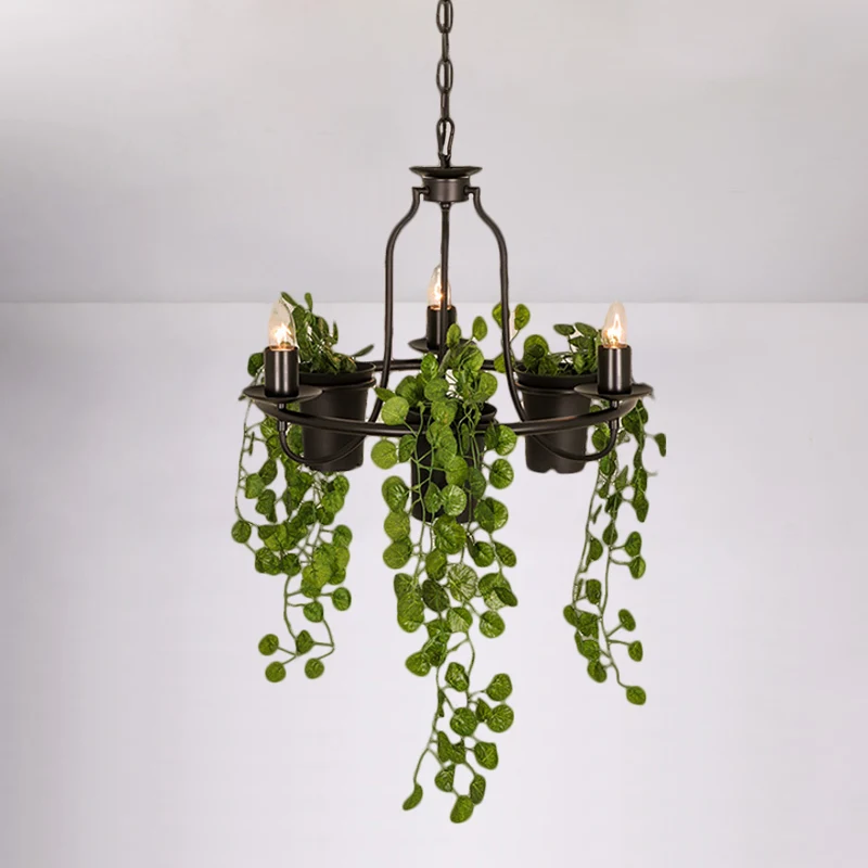 3-lichts kandelaar kroonluchter industriële zwart/wit metalen hangende hanglamp met potdeco Clearhalo