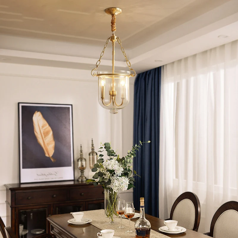 3-lichts kroonluchter hanglamp koloniale kaars helder glazen hanglamp voor eetkamer Clearhalo