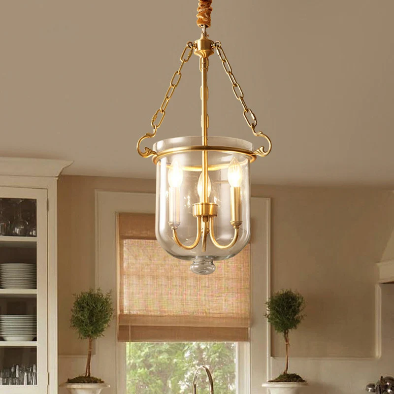 3-lichts kroonluchter hanglamp koloniale kaars helder glazen hanglamp voor eetkamer Clearhalo