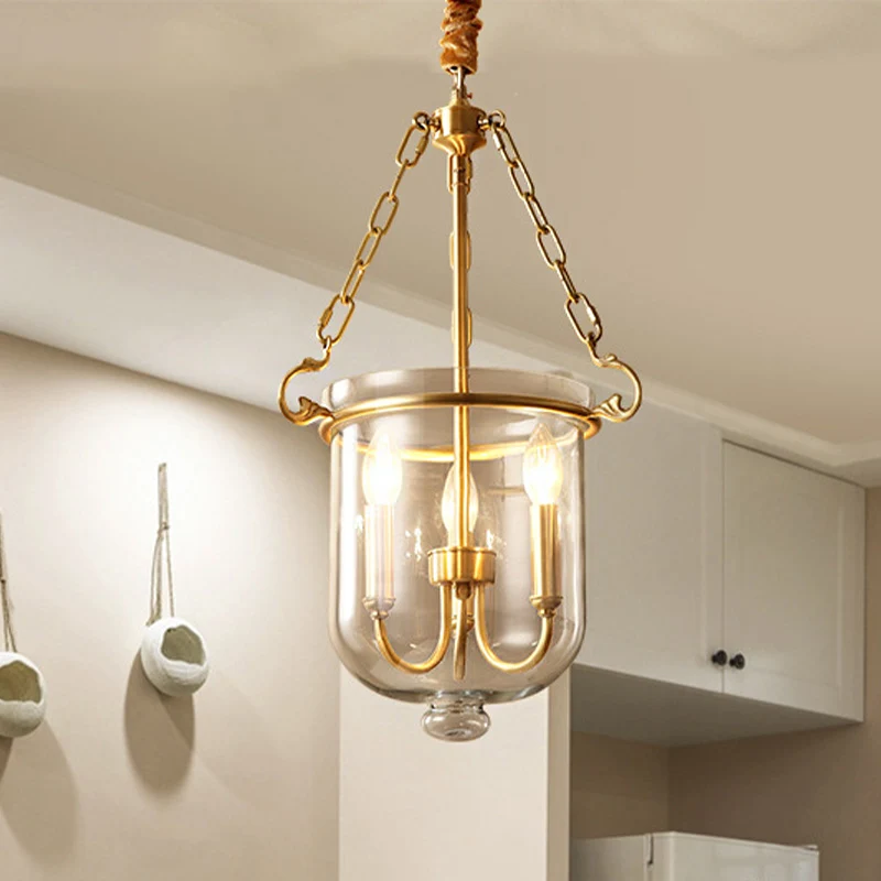 3-lichts kroonluchter hanglamp koloniale kaars helder glazen hanglamp voor eetkamer Clearhalo