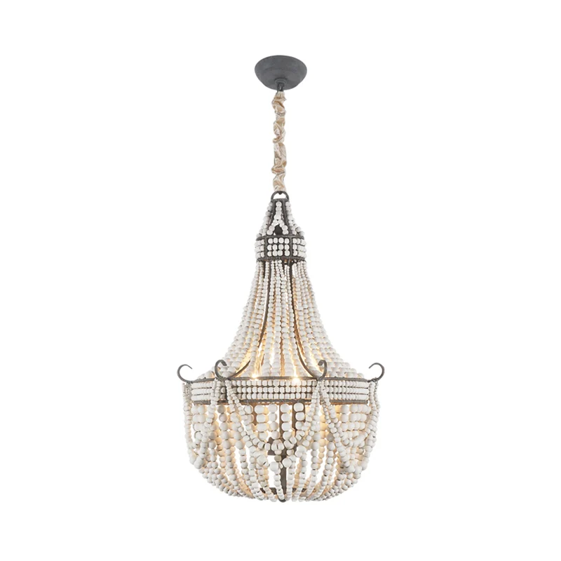 3-lichts kroonluchterlamp met Empire-vorm houten streng slaapkamerplafondlamp wit Clearhalo