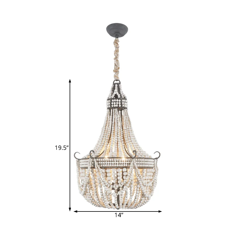 3-lichts kroonluchterlamp met Empire-vorm houten streng slaapkamerplafondlamp wit Clearhalo