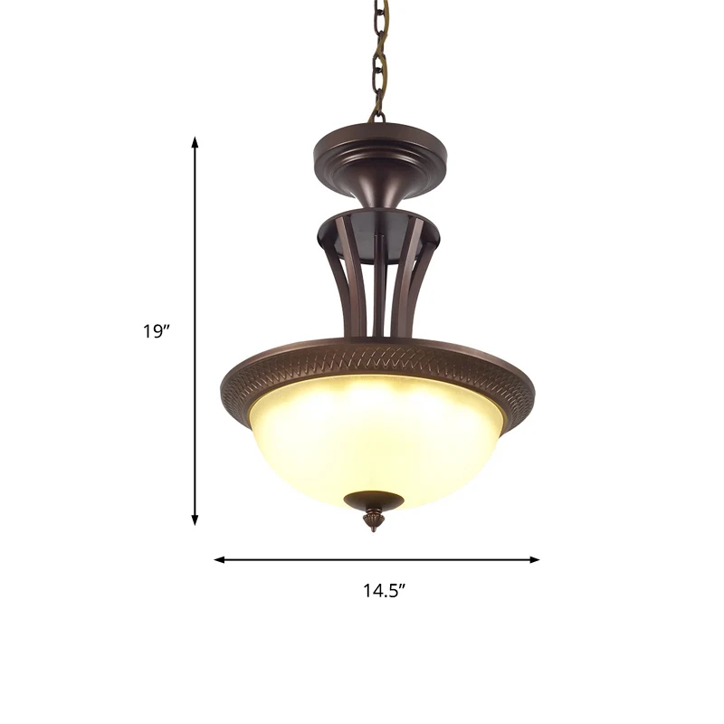 3-lichts kroonluchterlamp met kom, witte glazen kap, traditionele woonkamerplafondlamp brons Clearhalo