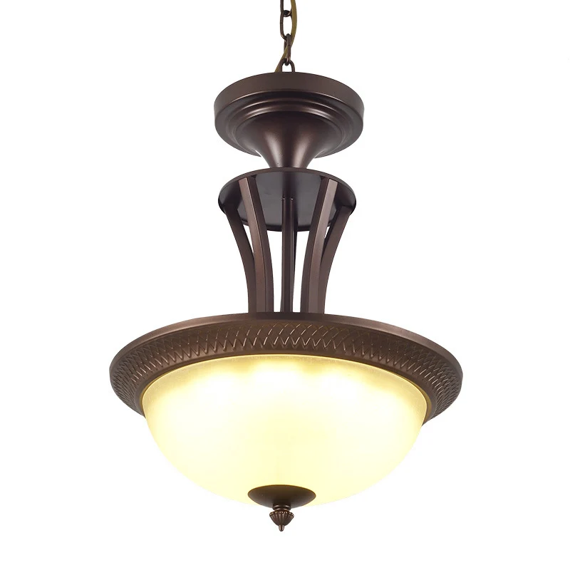 3-lichts kroonluchterlamp met kom, witte glazen kap, traditionele woonkamerplafondlamp brons Clearhalo