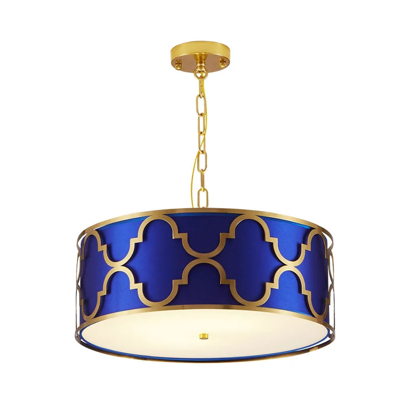 3-lichts kroonluchterlicht met trommelschaduw stof Scandinavische eetkamer plafondlamp zwart/wit/blauw, 16"/19,5"/23,5" br...