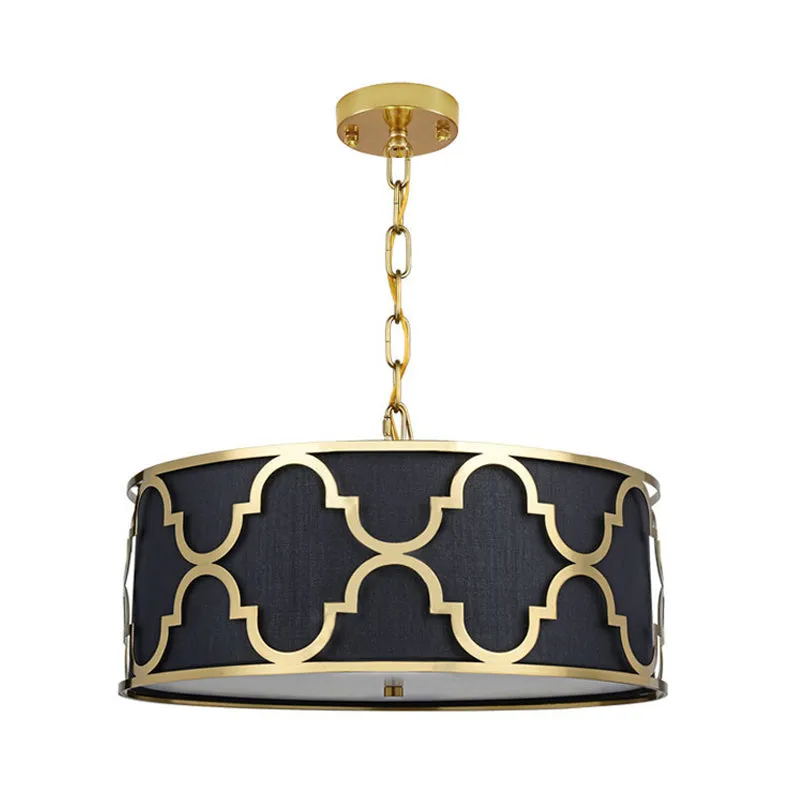 3-lichts kroonluchterlicht met trommelschaduw stof Scandinavische eetkamer plafondlamp zwart/wit/blauw, 16"/19,5"/23,5" br...