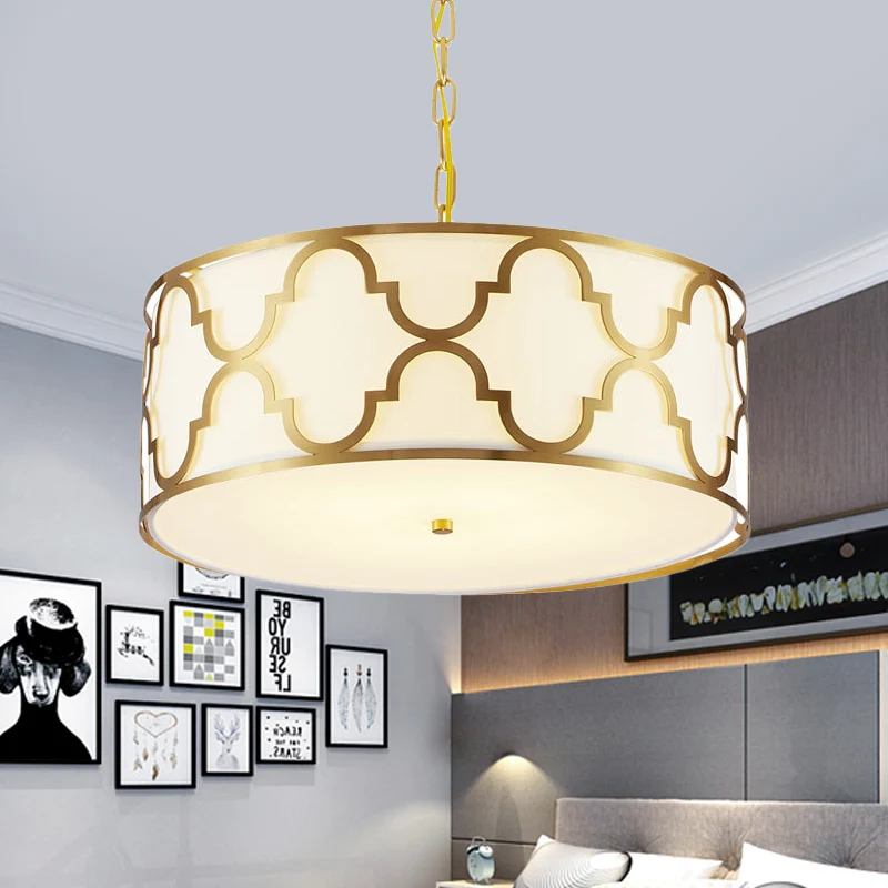 3-lichts kroonluchterlicht met trommelschaduw stof Scandinavische eetkamer plafondlamp zwart/wit/blauw, 16"/19,5"/23,5" br...