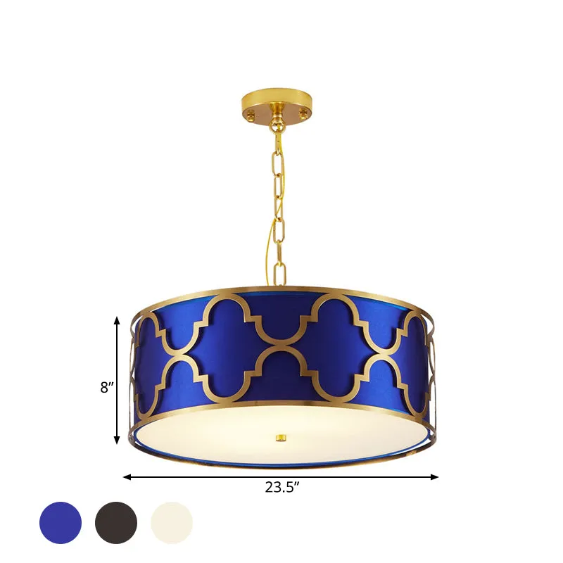 3-lichts kroonluchterlicht met trommelschaduw stof Scandinavische eetkamer plafondlamp zwart/wit/blauw, 16"/19,5"/23,5" br...