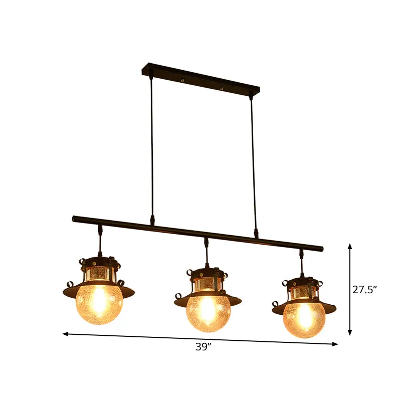 3-lichts lineair hangend eilandlicht Traditionele zwarte metalen hanglamp met uitlopende kap Clearhalo