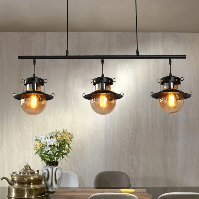 3-lichts lineair hangend eilandlicht Traditionele zwarte metalen hanglamp met uitlopende kap Clearhalo