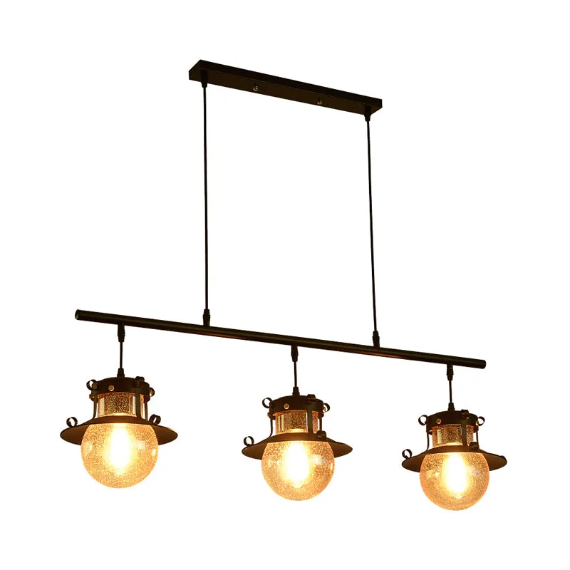3-lichts lineair hangend eilandlicht Traditionele zwarte metalen hanglamp met uitlopende kap Clearhalo