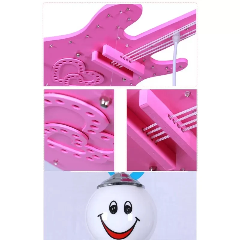 3-lichts Orb Shade hanglamp met gitaar kinderglas hanglamp roze voor meisjesslaapkamer Clearhalo