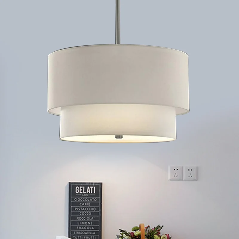 3-lichts plafondlamp traditionele gelaagde concentrische laag stoffen kroonluchter zwart/wit/vlas, 16"/19,5"/23,5" breed C...