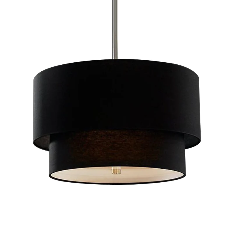 3-lichts plafondlamp traditionele gelaagde concentrische laag stoffen kroonluchter zwart/wit/vlas, 16"/19,5"/23,5" breed C...