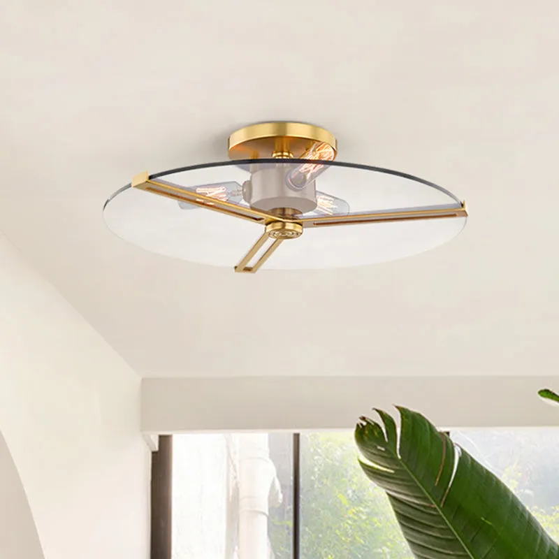 3-lichts plafondlamp van helder glas, kolonialisme, chroom/goud, schijf, slaapkamer, semi-inbouwlamp Clearhalo