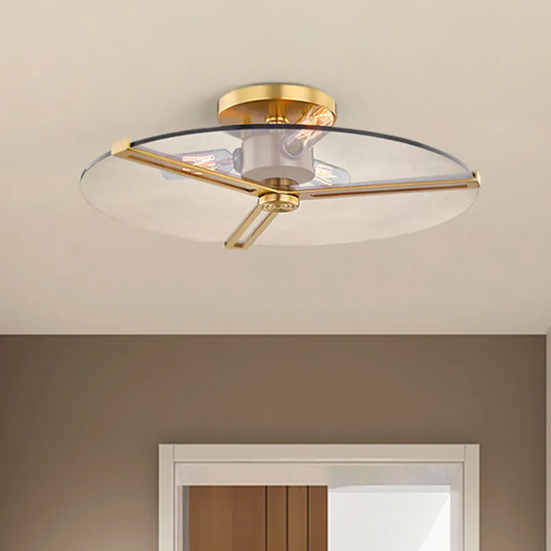 3-lichts plafondlamp van helder glas, kolonialisme, chroom/goud, schijf, slaapkamer, semi-inbouwlamp Clearhalo
