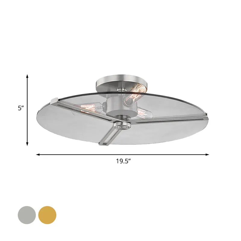 3-lichts plafondlamp van helder glas, kolonialisme, chroom/goud, schijf, slaapkamer, semi-inbouwlamp Clearhalo
