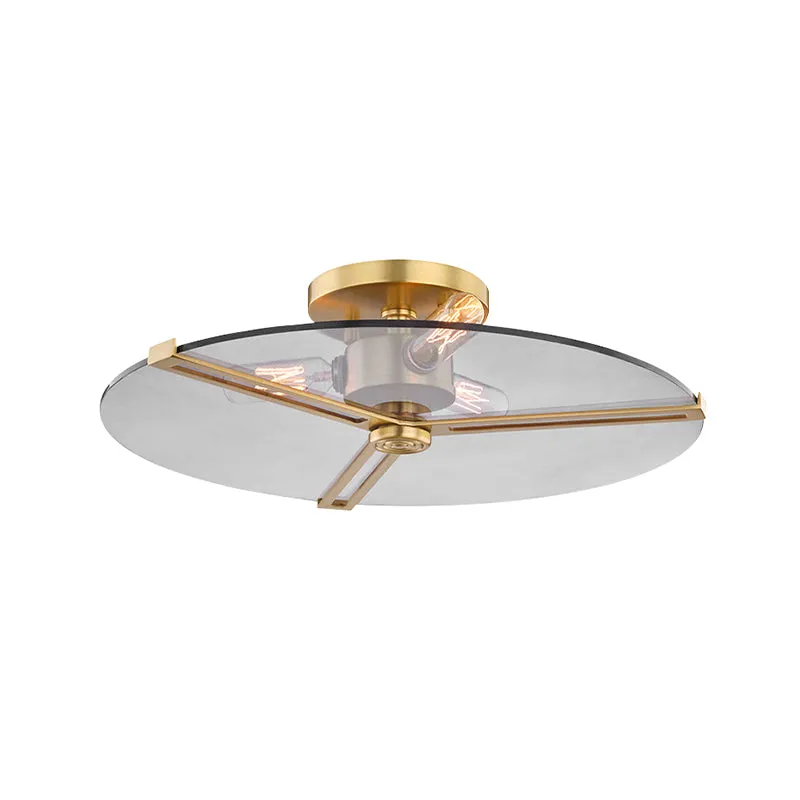 3-lichts plafondlamp van helder glas, kolonialisme, chroom/goud, schijf, slaapkamer, semi-inbouwlamp Clearhalo
