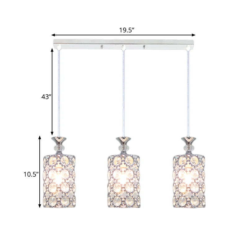 3-lichts restaurant hangende plafondlamp moderne zilveren clusterhanger met cilinderkristal ingelegde kap Clearhalo