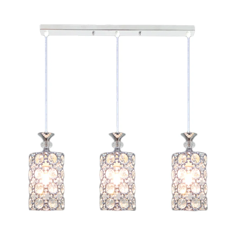 3-lichts restaurant hangende plafondlamp moderne zilveren clusterhanger met cilinderkristal ingelegde kap Clearhalo