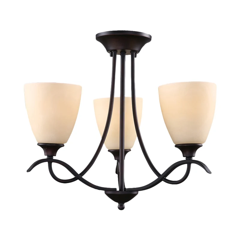 3-lichts semi-gemonteerde verlichting Country Bud wit glas inbouwplafondlamp voor eetkamer Clearhalo