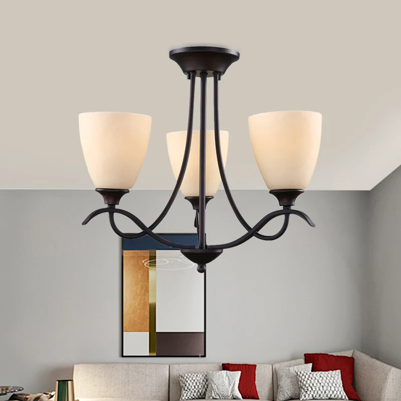 3-lichts semi-gemonteerde verlichting Country Bud wit glas inbouwplafondlamp voor eetkamer Clearhalo