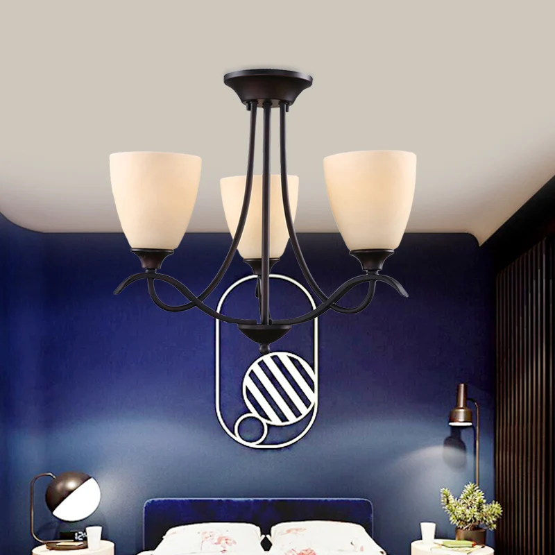 3-lichts semi-gemonteerde verlichting Country Bud wit glas inbouwplafondlamp voor eetkamer Clearhalo