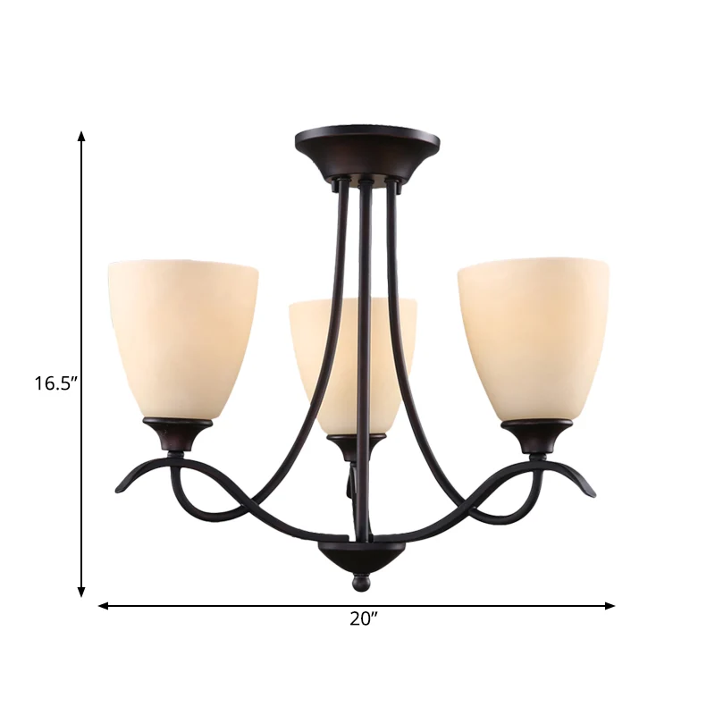 3-lichts semi-gemonteerde verlichting Country Bud wit glas inbouwplafondlamp voor eetkamer Clearhalo