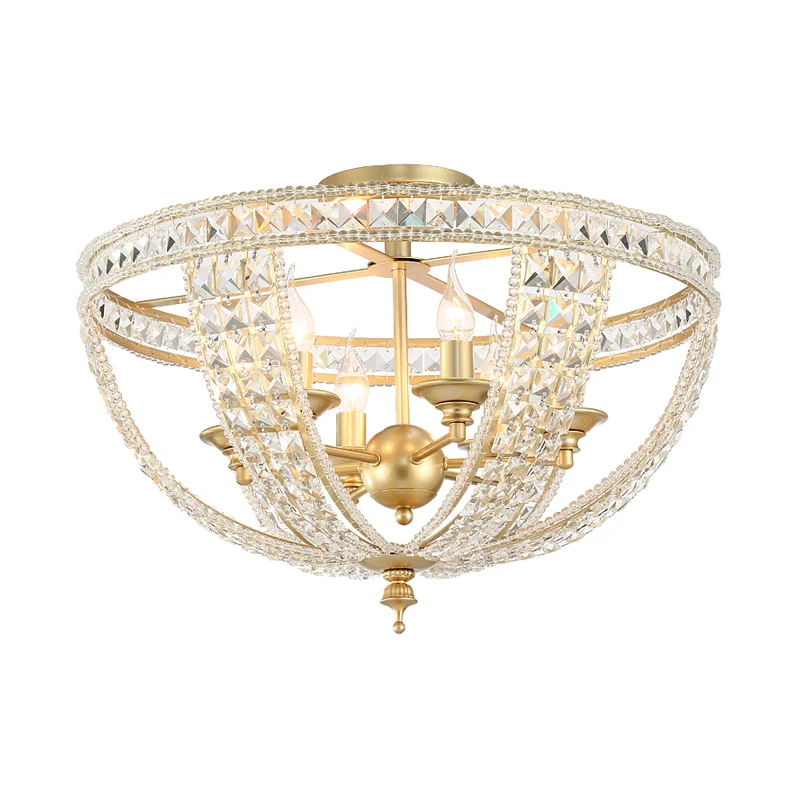 3-lichts semi-inbouwlamp Traditionele kom Crystal Strand dichtbij plafondlamp goud Clearhalo