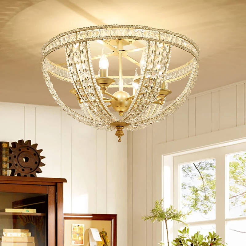 3-lichts semi-inbouwlamp Traditionele kom Crystal Strand dichtbij plafondlamp goud Clearhalo