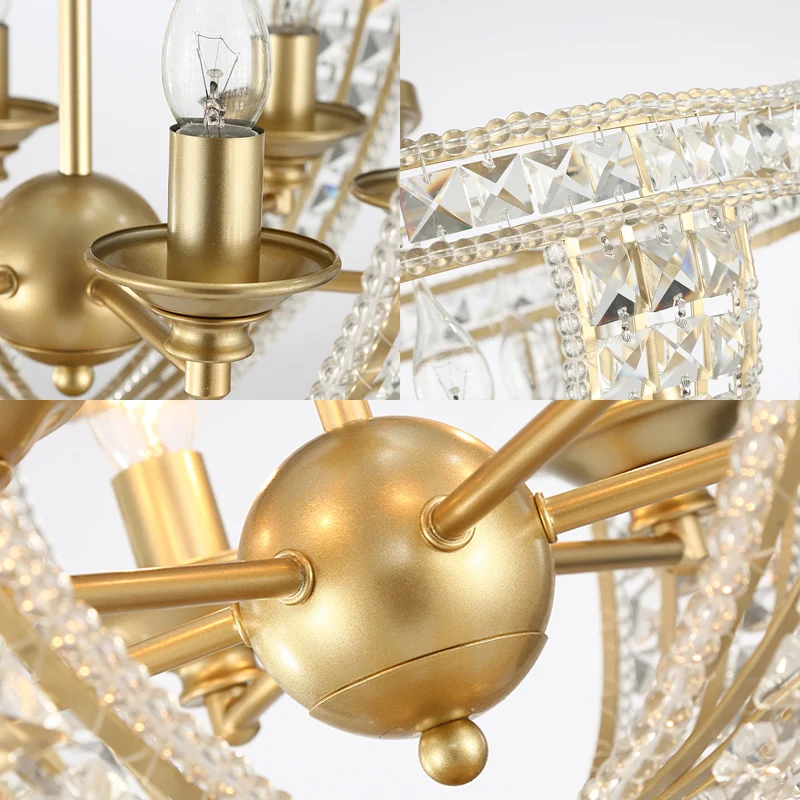 3-lichts semi-inbouwlamp Traditionele kom Crystal Strand dichtbij plafondlamp goud Clearhalo