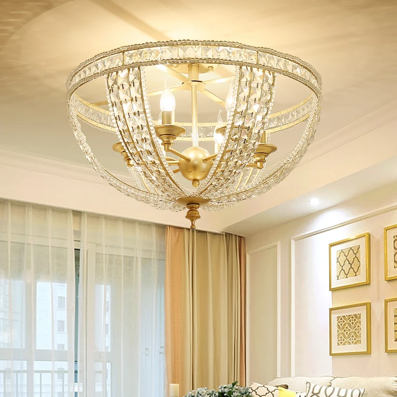 3-lichts semi-inbouwlamp Traditionele kom Crystal Strand dichtbij plafondlamp goud Clearhalo