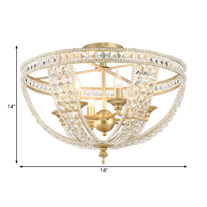 3-lichts semi-inbouwlamp Traditionele kom Crystal Strand dichtbij plafondlamp goud Clearhalo