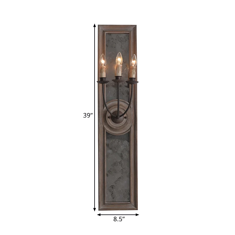 3-lichts wandgemonteerde kandelaar landelijke stijl, metalen wandlamp met spiegeldetail bruin Clearhalo